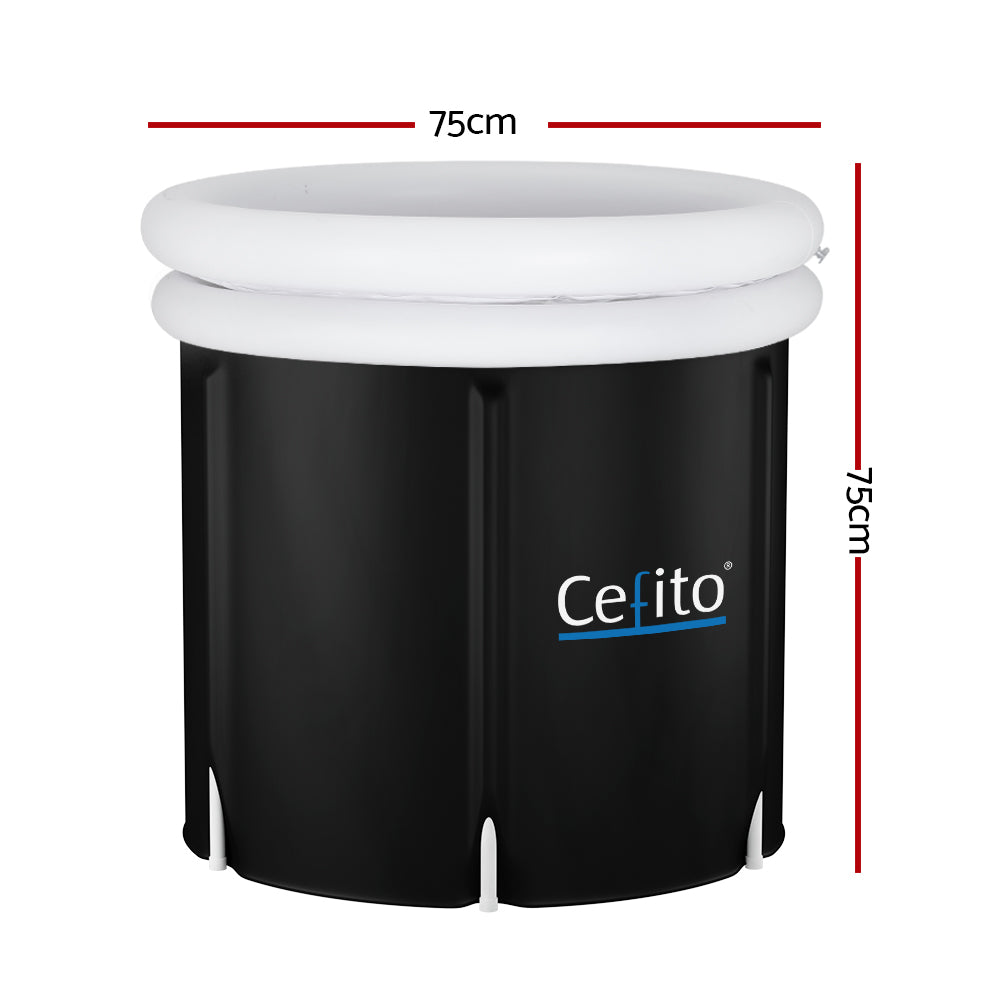 Black Portable Ice Bath Tub 75x75cm with White Inflatable Rim for Relaxation and Recovery