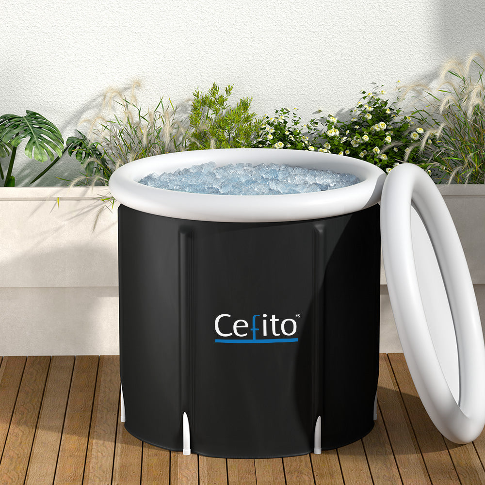 Black and white Portable Ice Bath Tub 75X75CM with bubbling water for relaxation