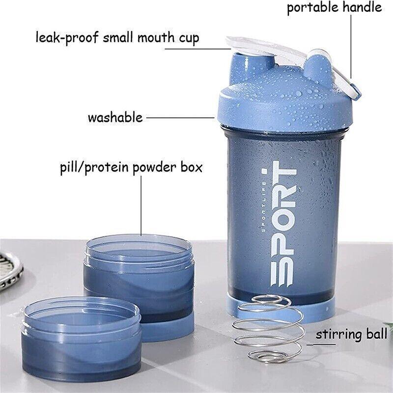 Powder Milkshake Drink Cup Sport Water Bottle 500Ml 3 Tier Protein Shaker Pill - Orange - Gift & Novelty > Novelty >