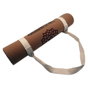 Brown Powertrain Cork Yoga Mat with mandala design and strap for home gym Pilates