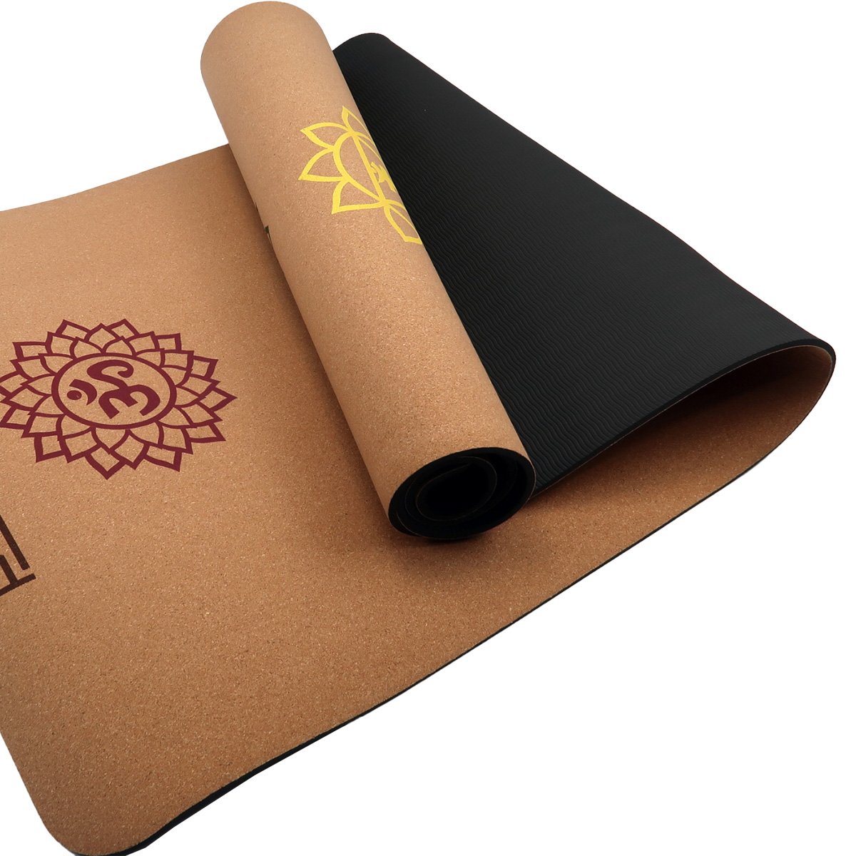 Cork yoga mat with spiritual symbols for home gym Pilates - Powertrain Cork Yoga