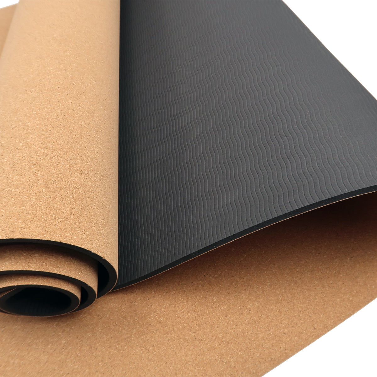 Powertrain Cork Yoga Mat with carry straps features a non-slip black surface for Pilates