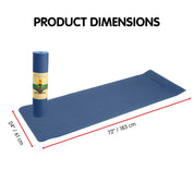 Blue Powertrain Dual Layer 8mm Yoga Mat with product dimensions and non-slip surface