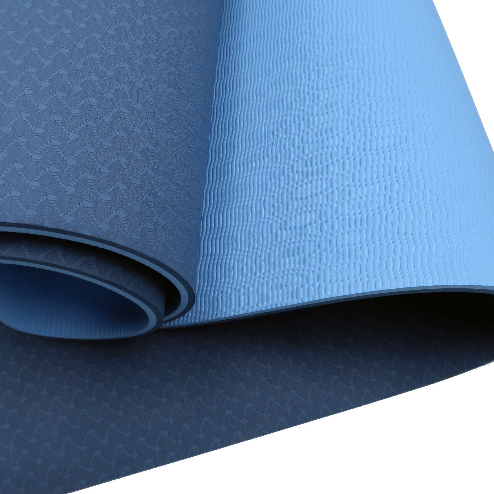 Blue Powertrain Dual Layer 8mm Yoga Mat with textured non-slip surface for comfort