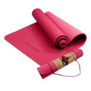 Pink Powertrain Eco-friendly Dual Layer 6mm Yoga Mat with carrying strap, partially rolled