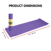 Purple Powertrain Yoga Mat with measurements, featuring dual layer 6mm design for comfort