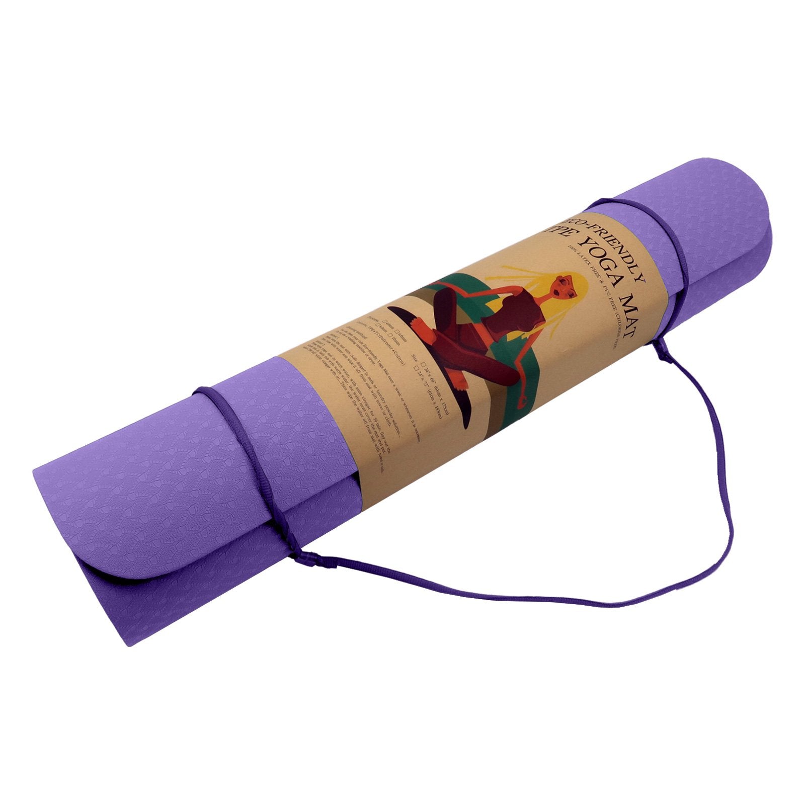 Purple Powertrain Yoga Mat with paper sleeve and carrying strap, 6mm dual layer design