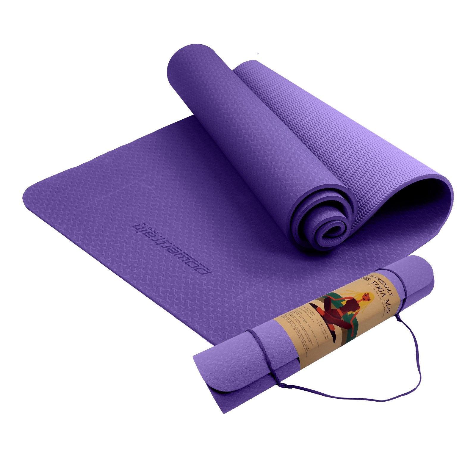 Purple Powertrain Yoga Mat in rolled and partially unrolled position showcasing dual layer 6mm