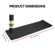 Black Powertrain Yoga Mat with dimensions, featuring dual layer 6mm for comfort