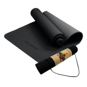 Black Powertrain Eco-friendly Dual Layer 6mm Yoga Mat with Carry Strap for Comfort