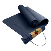 Navy Powertrain Yoga Mat with Carry Strap and Non-slip Dual Layer 6mm Design