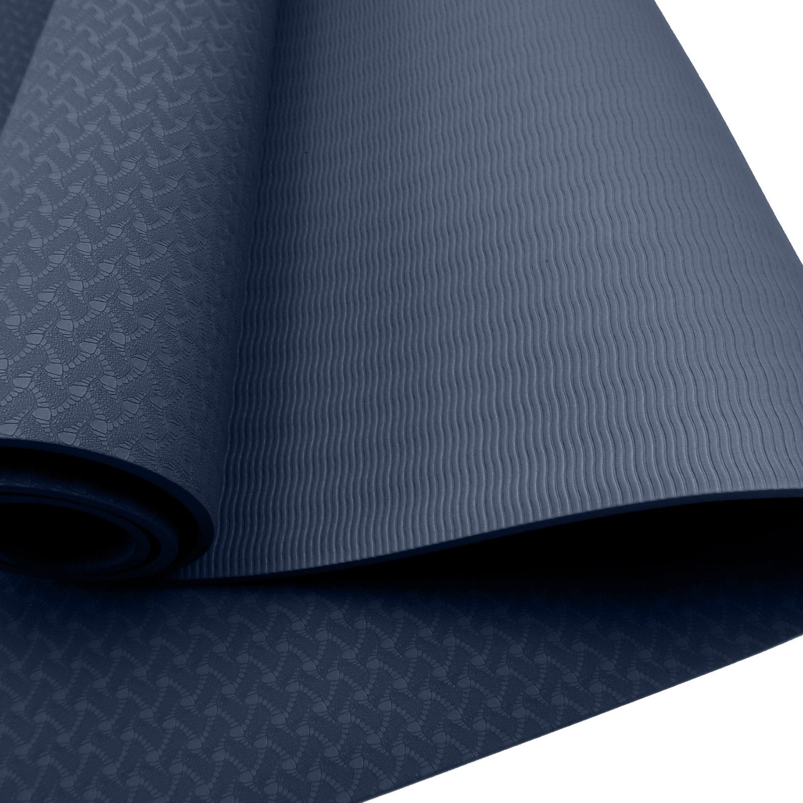 Dark gray textured Powertrain yoga mat with patterned surface for ultimate comfort