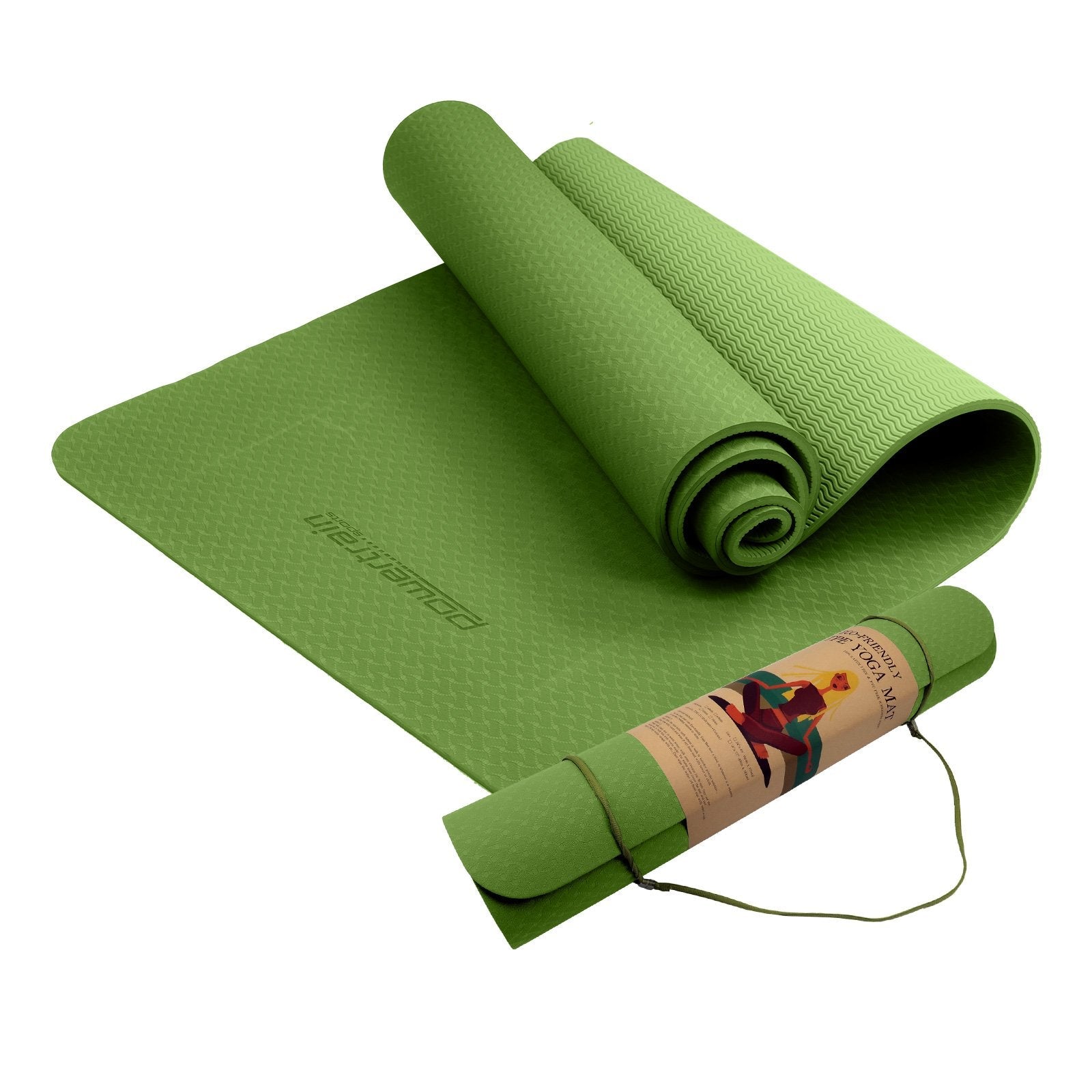 Green Powertrain Eco-friendly Dual Layer 6mm Yoga Mat with carrying strap, non-slip surface