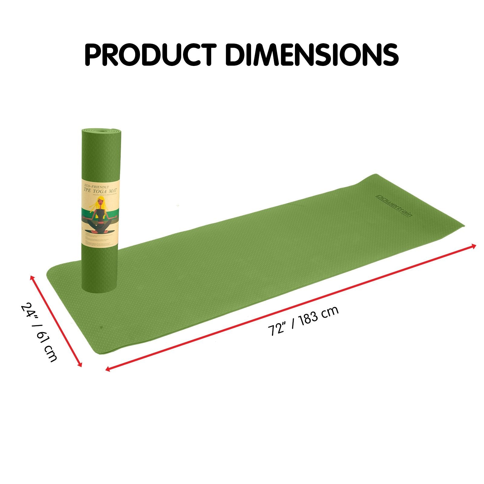 Green Powertrain Eco-friendly Dual Layer 6mm Yoga Mat with product dimensions displayed