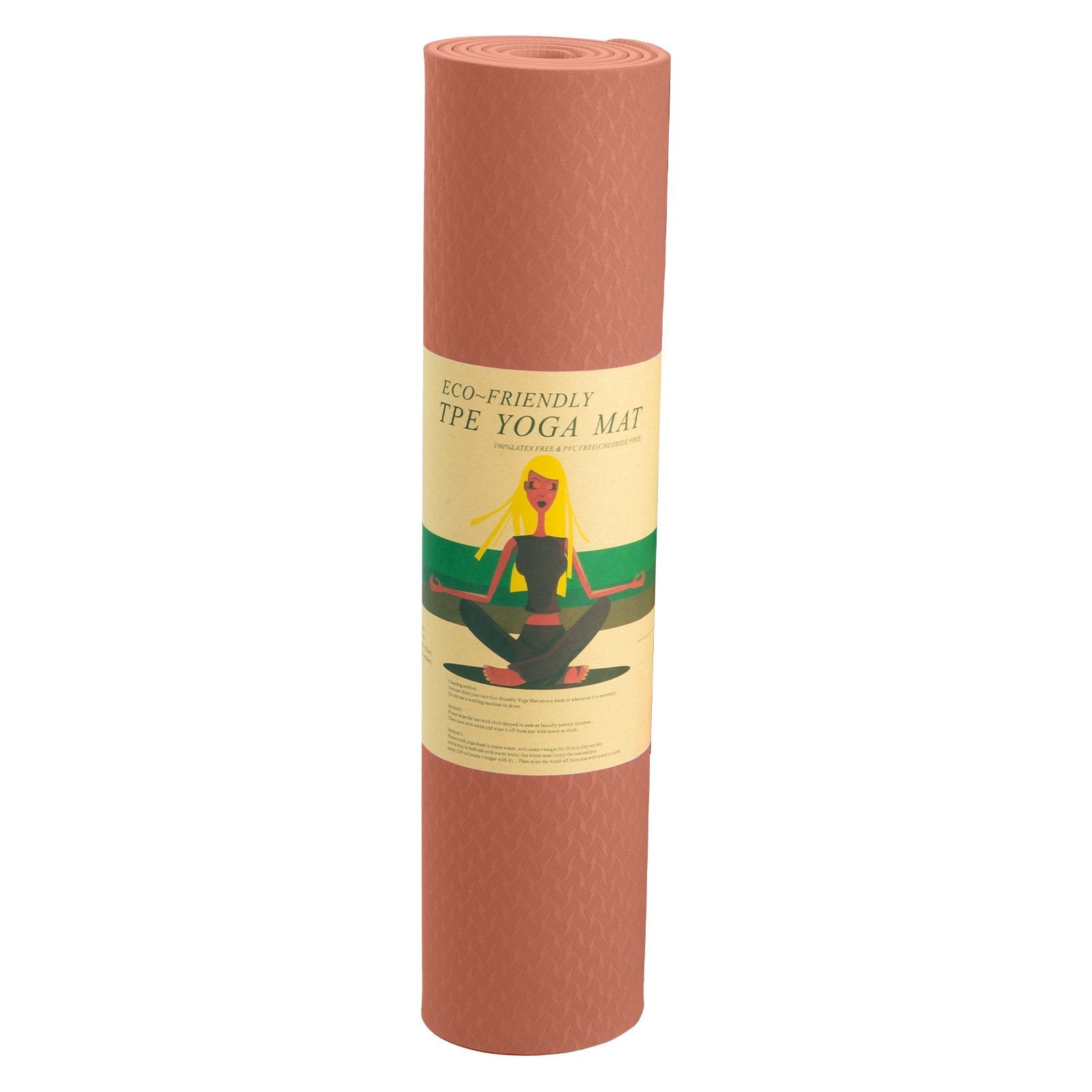 Rolled-up Powertrain Eco-friendly Dual Layer 6mm Yoga Mat in terracotta color