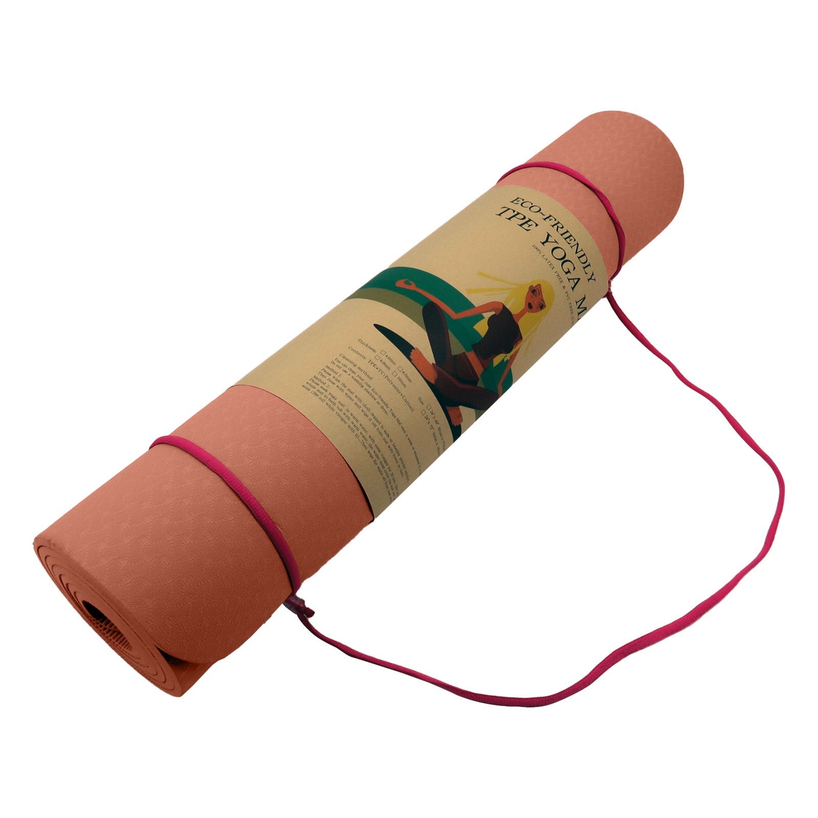 Pink Powertrain Eco-friendly Dual Layer 6mm Yoga Mat with carrying strap and label