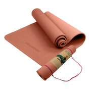 Rolled-up Powertrain Eco-friendly Dual Layer 6mm Yoga Mat in coral with carrying strap