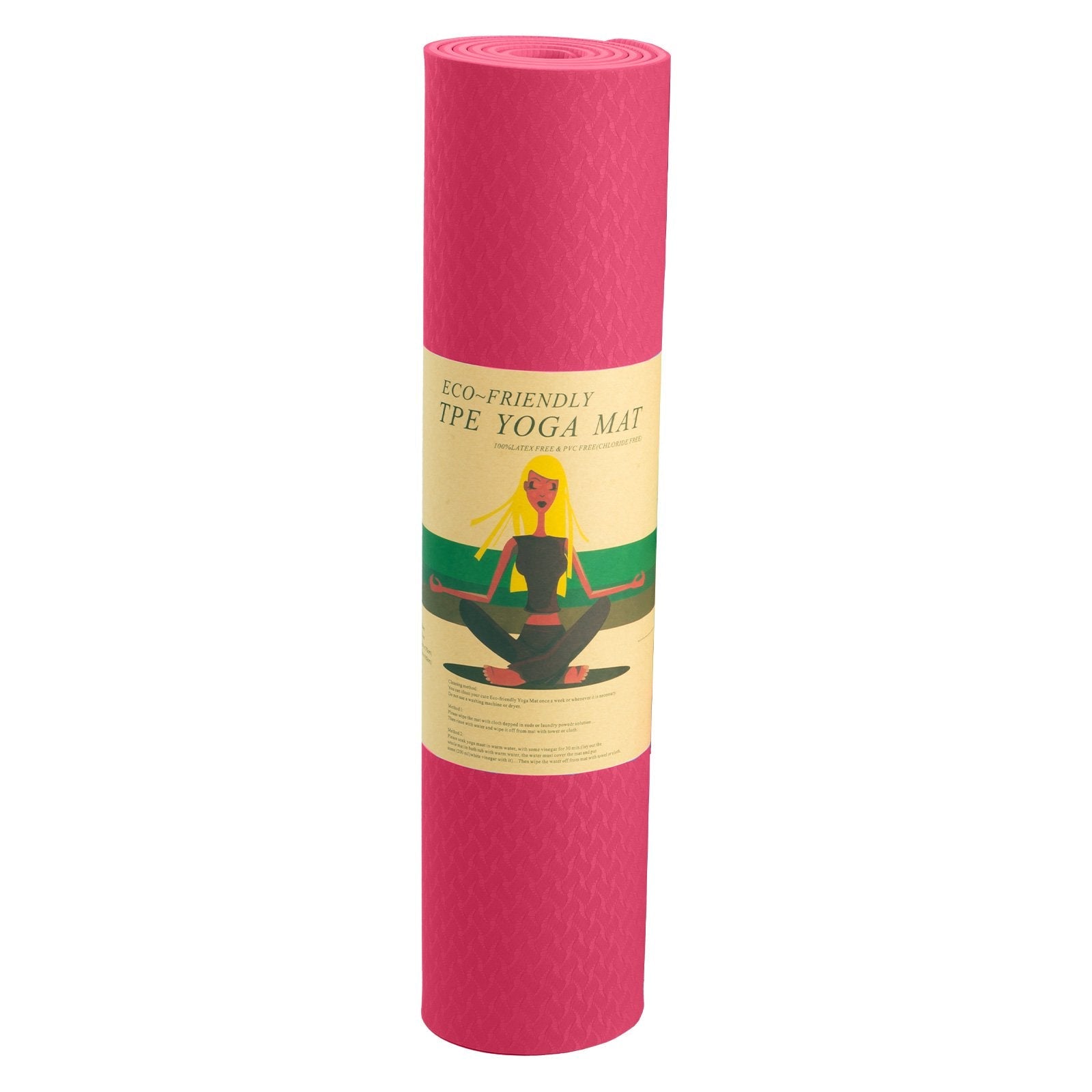 Pink Powertrain Yoga Mat with decorative label for meditation pose and dual layer 6mm design