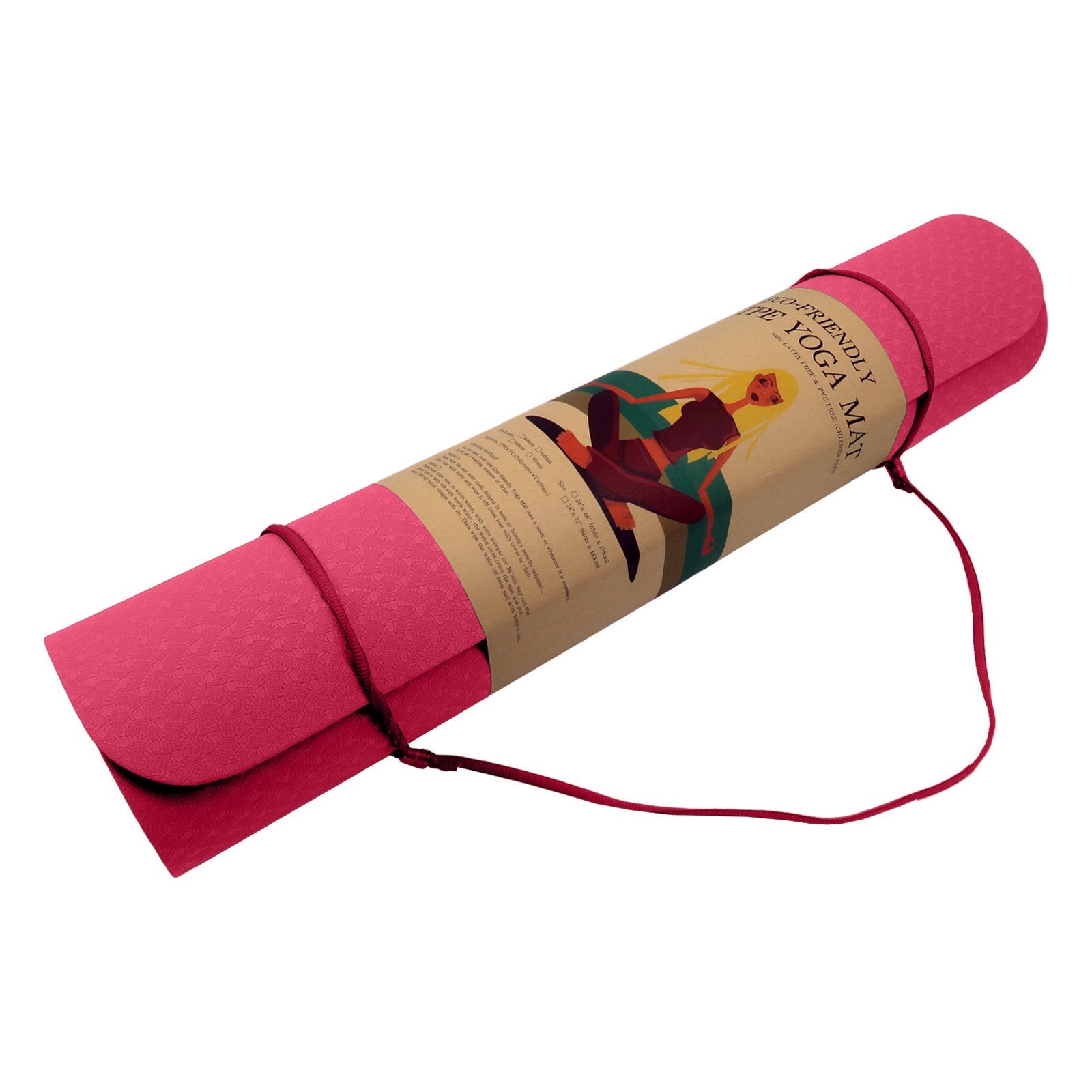 Powertrain Eco-friendly Dual Layer 6mm Yoga Mat in pink with carrying strap and wrapper