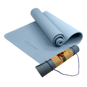 Light blue Powertrain Eco-friendly Dual Layer 6mm Yoga Mat with carrying strap