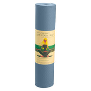 Blue Powertrain Dual Layer 6mm Yoga Mat featuring a yellow meditation pose label