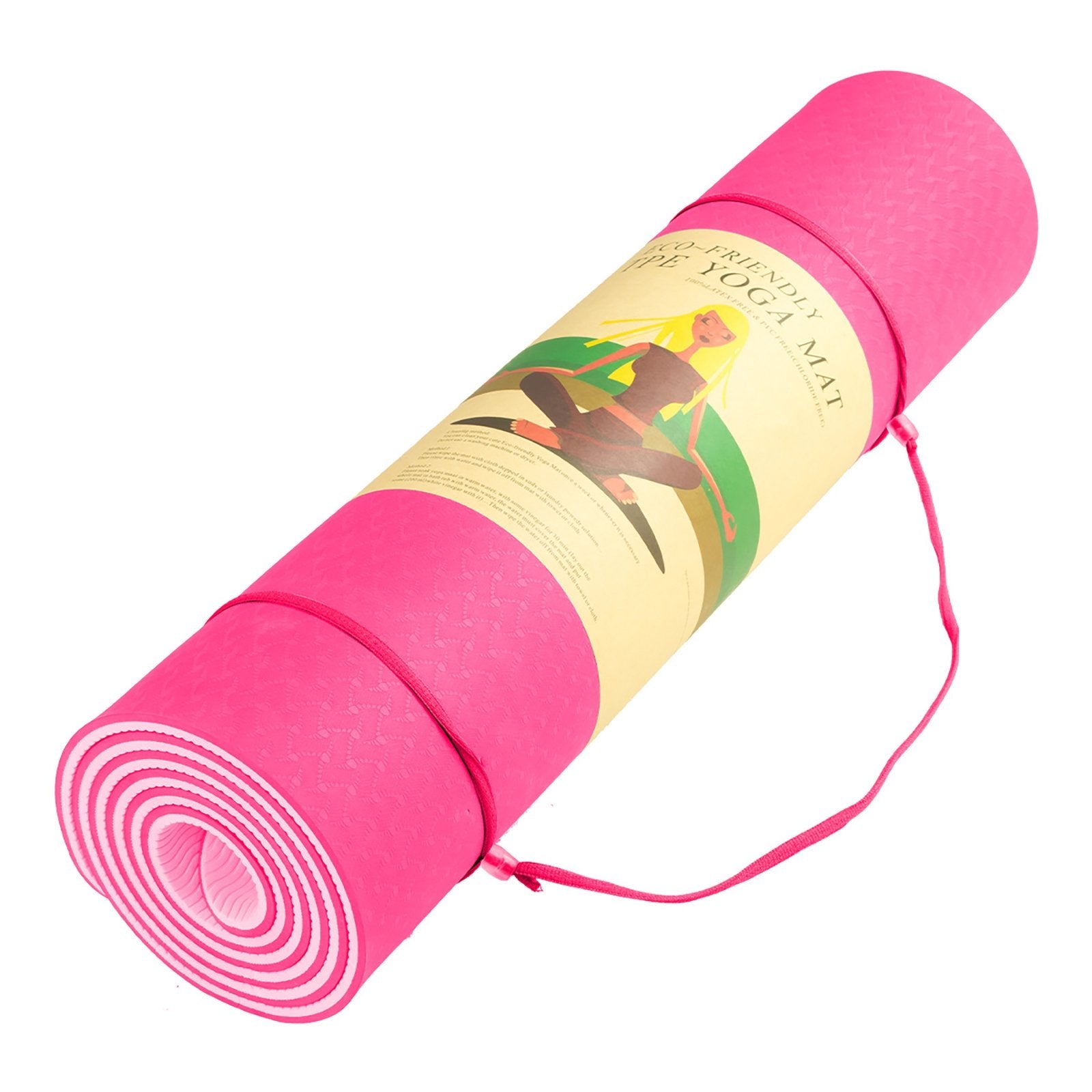 Pink Powertrain Eco-friendly Dual Layer 8mm Yoga Mat with non-slip surface and strap