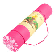 Pink Powertrain Eco-friendly Dual Layer 8mm Yoga Mat with non-slip surface and strap