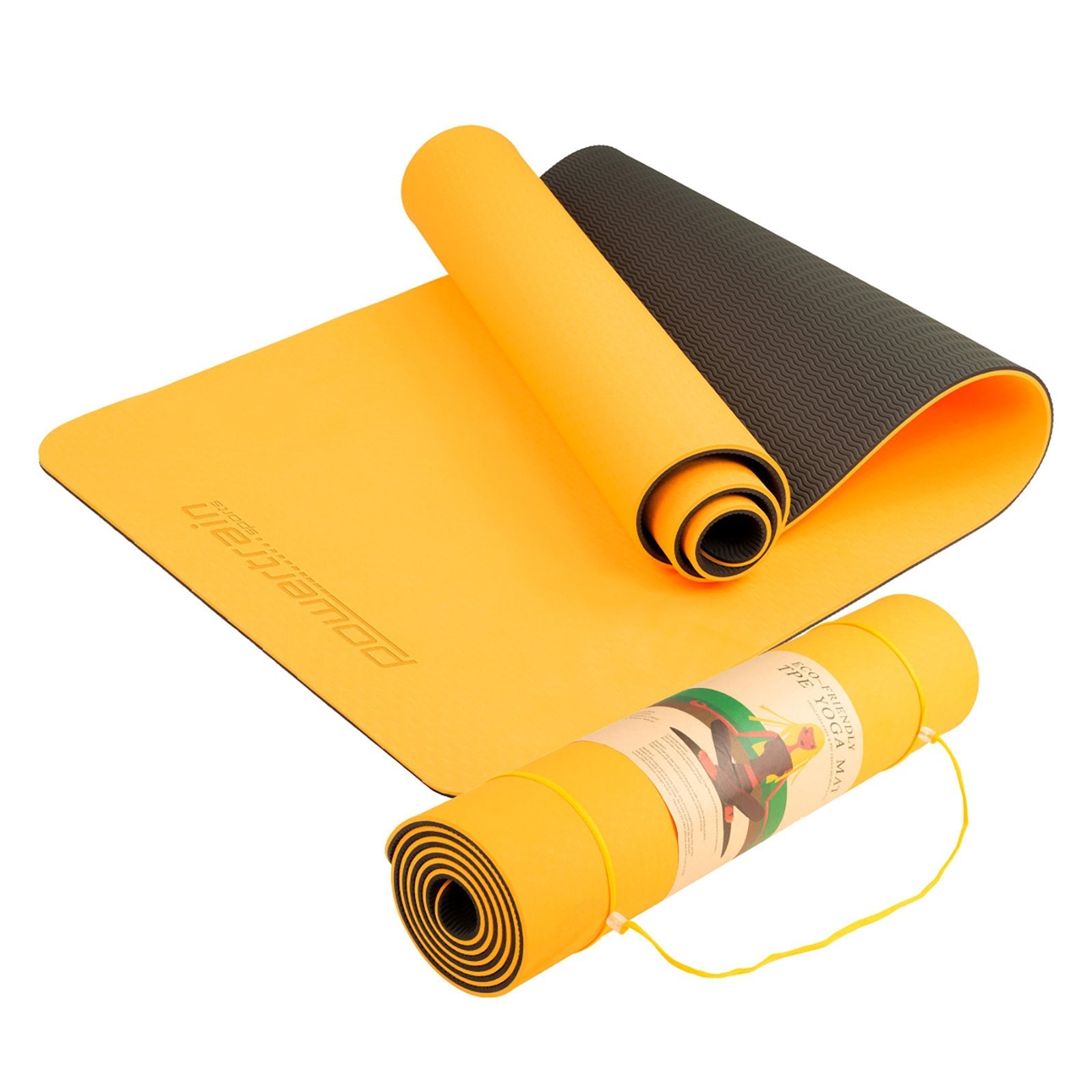 Yellow and black Powertrain Eco-friendly Dual Layer 8mm Yoga Mat with non-slip surface