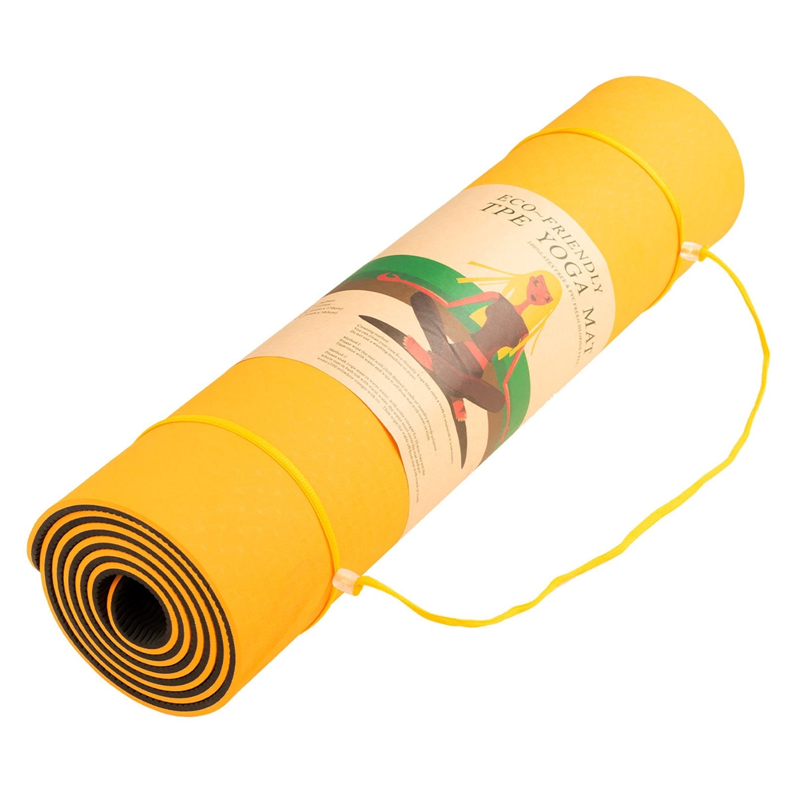 Yellow and black Powertrain Dual Layer 8mm Yoga Mat with carrying strap for non-slip surface