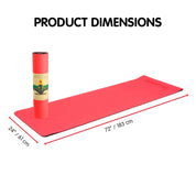 Red yoga mat with dimensions showcasing Powertrain Eco-friendly Dual Layer 8mm design