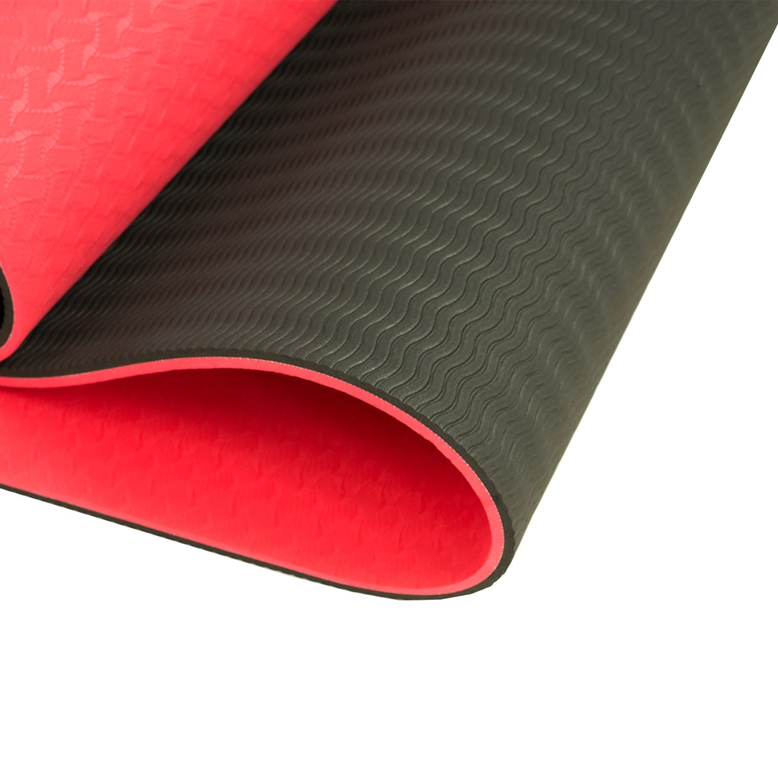 Black and red textured exercise mat, Powertrain dual layer 8mm yoga mat with non-slip surface