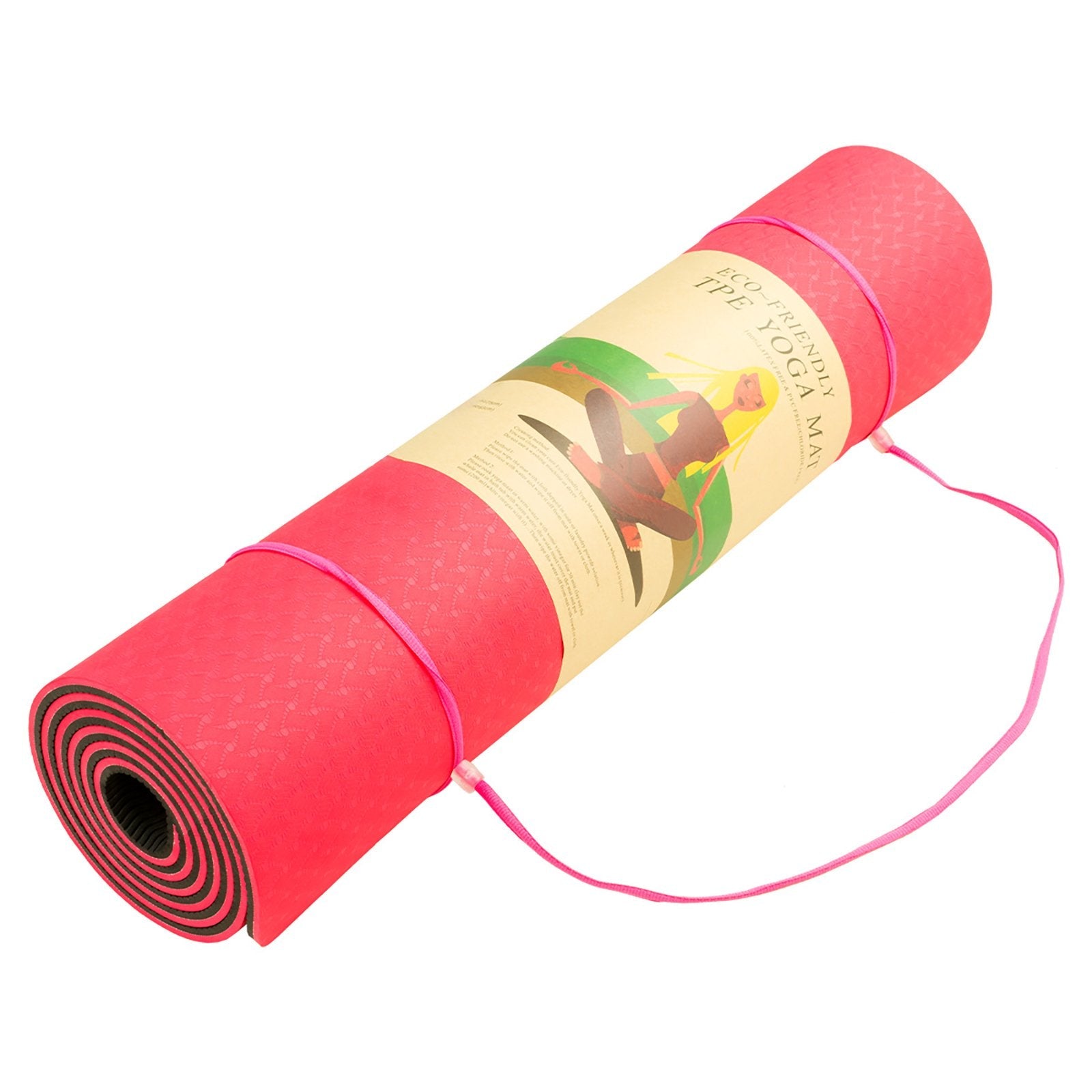 Pink Powertrain Eco-friendly Dual Layer 8mm Yoga Mat with carrying strap and non-slip surface