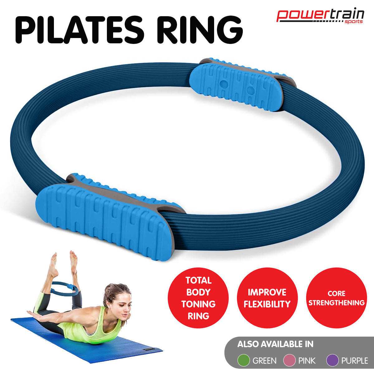 Powertrain Pilates Ring Band Yoga Home Workout Exercise Band Blue - Sports & Fitness > Exercise Gym & Fitness >