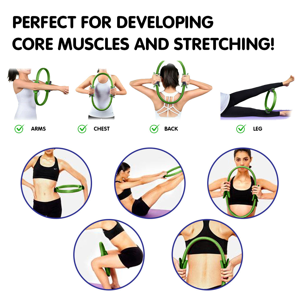 Powertrain Pilates Ring Band Yoga Home Workout Exercise Band Green - Sports & Fitness > Exercise Gym & Fitness > Yoga &