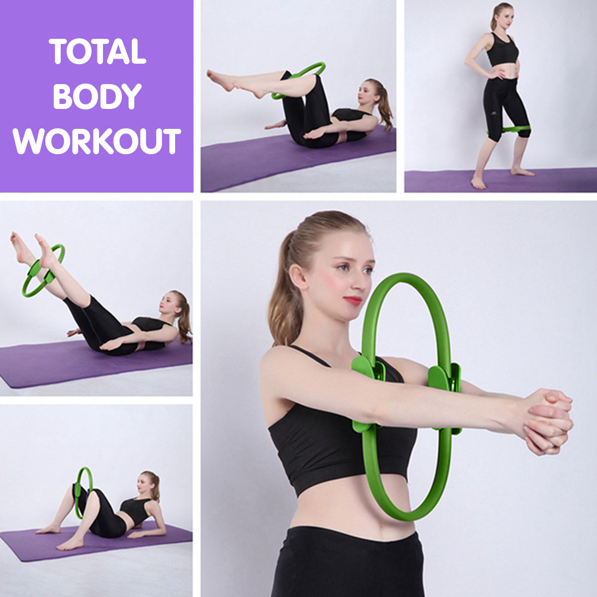 Powertrain Pilates Ring Band Yoga Home Workout Exercise Band Green - Sports & Fitness > Exercise Gym & Fitness > Yoga &