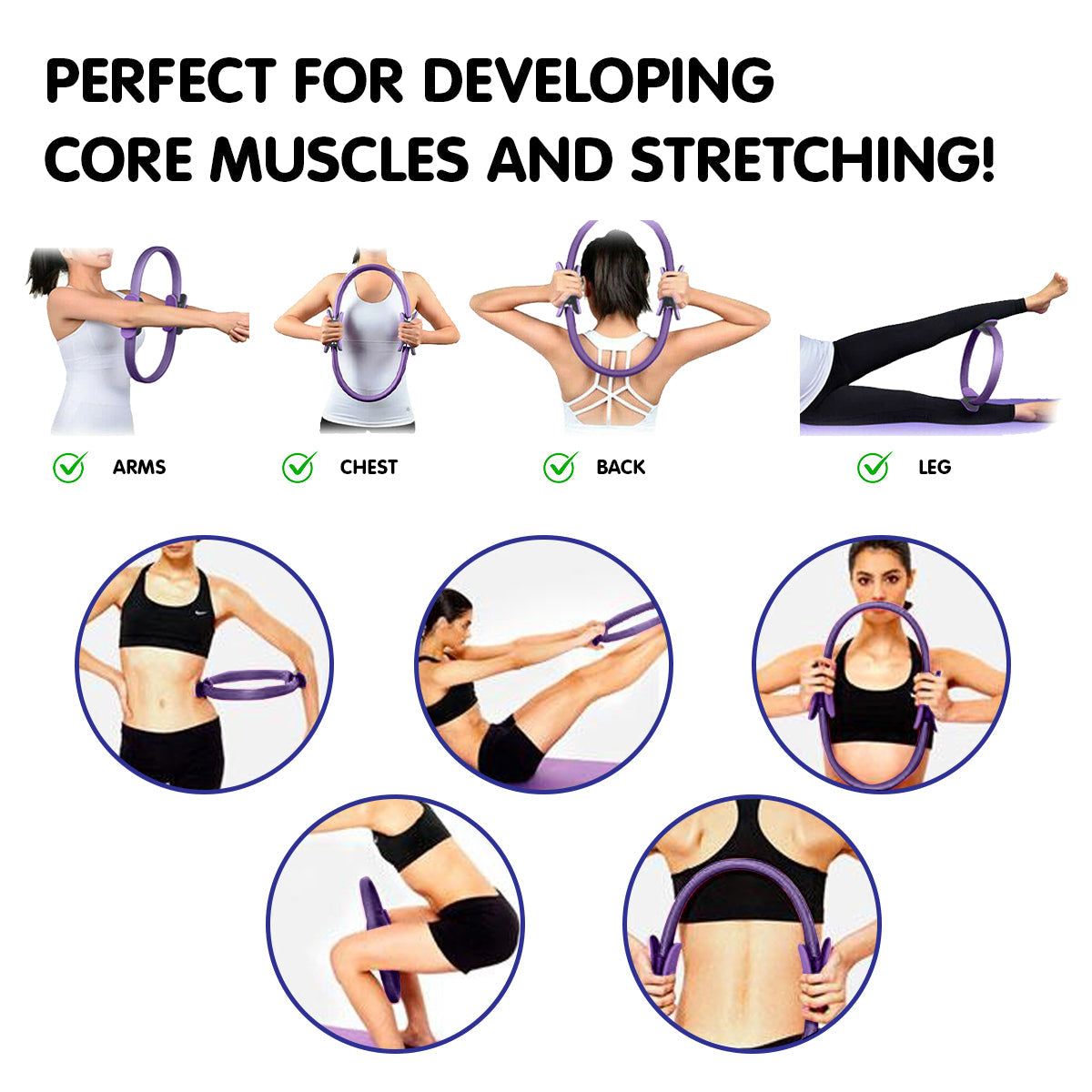 Powertrain Pilates Ring Band Yoga Home Workout Exercise Band Purple - Sports & Fitness > Exercise Gym & Fitness >