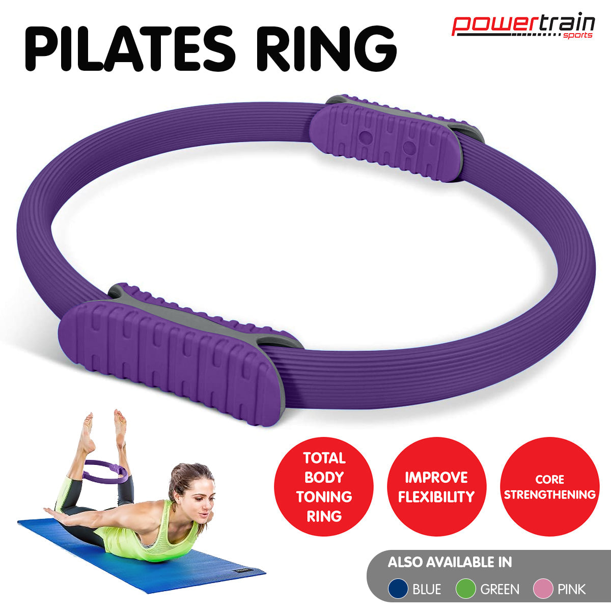 Powertrain Pilates Ring Band Yoga Home Workout Exercise Band Purple - Sports & Fitness > Exercise Gym & Fitness >