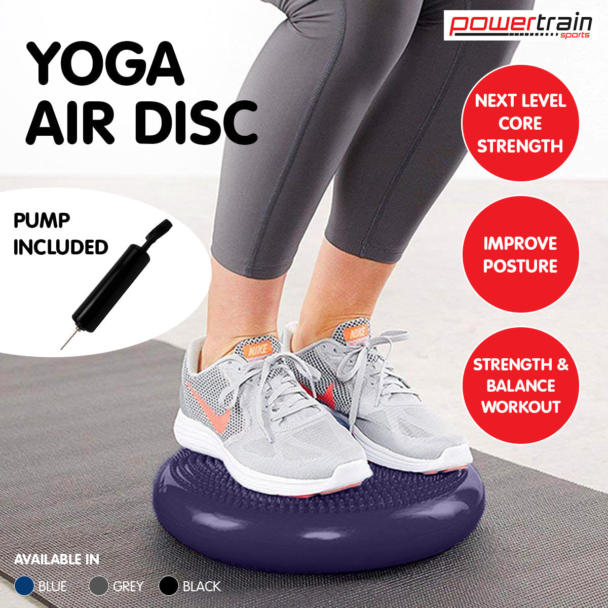 Powertrain Yoga Stability Disc w/ Pump Home Gym Pilate Balance Trainer - Purple - Furniture > Bar Stools & Chairs >
