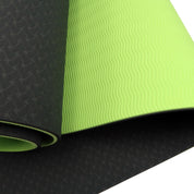 Two-toned Powertrain TPE Pilates Exercise Yoga Mat in black and lime green colors