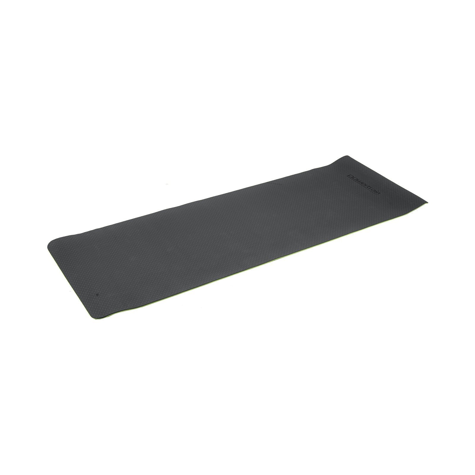 Black rectangular TPE Pilates exercise yoga mat by Powertrain for optimal comfort