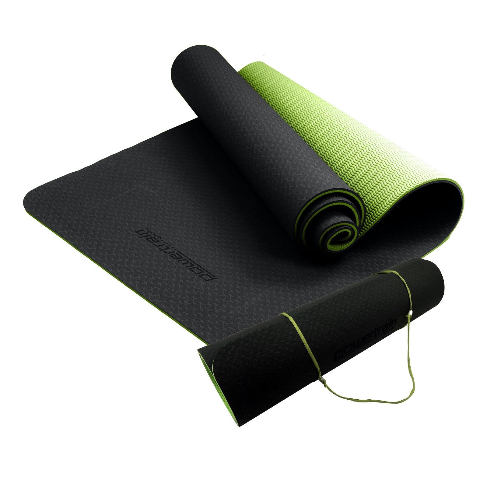 Black Yoga Mat with Lime Green Trim and Textured Surface for Powertrain TPE Pilates