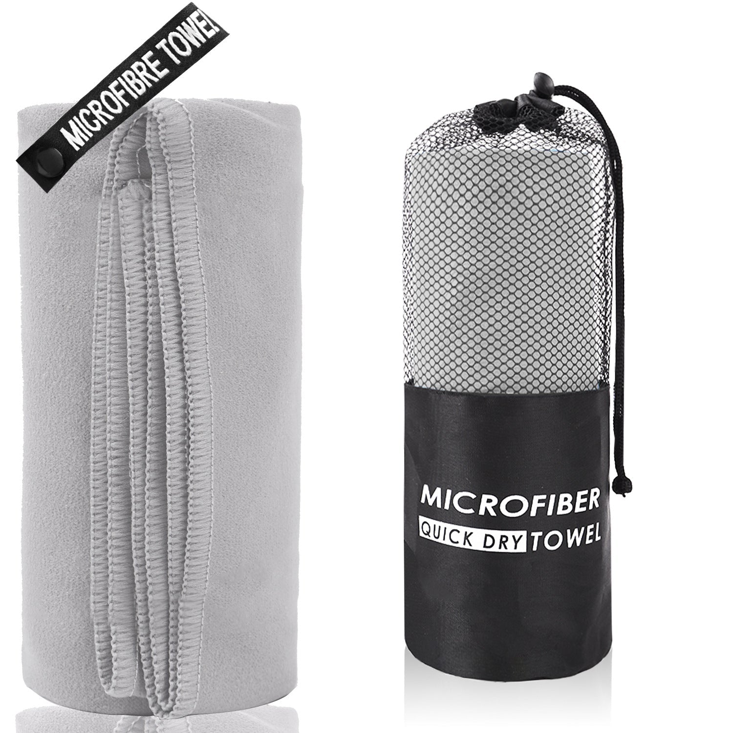 Premium 2-Piece Light Grey Quick-Dry Microfiber Sports Towel with Travel Case - Compact & Absorbent for Gym, Swimming & Camping