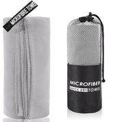 Premium 2-Piece Light Grey Quick-Dry Microfiber Sports Towel with Travel Case - Compact & Absorbent for Gym, Swimming & Camping