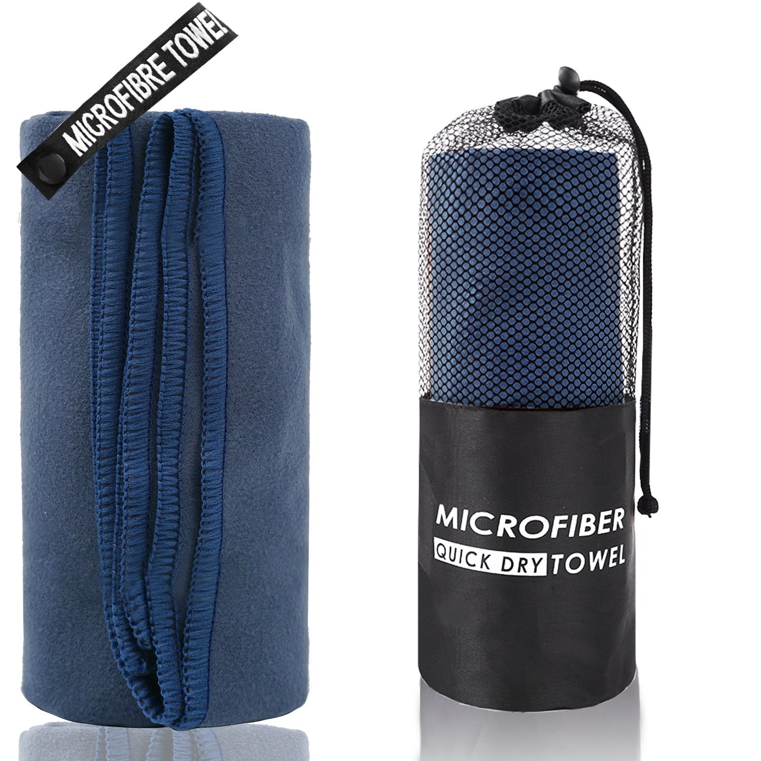 Premium 2-Piece Navy Blue Quick-Dry Microfiber Sports Towel with Travel Case - Compact & Absorbent for Gym, Swimming & Camping