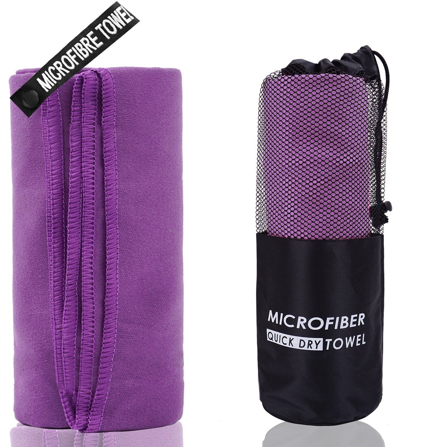Premium 2-Piece Purple Quick-Dry Microfiber Sports Towel with Travel Case - Compact & Absorbent for Gym, Swimming & Camping