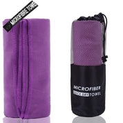 Premium 2-Piece Purple Quick-Dry Microfiber Sports Towel with Travel Case - Compact & Absorbent for Gym, Swimming & Camping