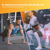 Premium 3x Resistance Exercise Hip Bands Set - Stretch Glute Booty Workout Power Loops