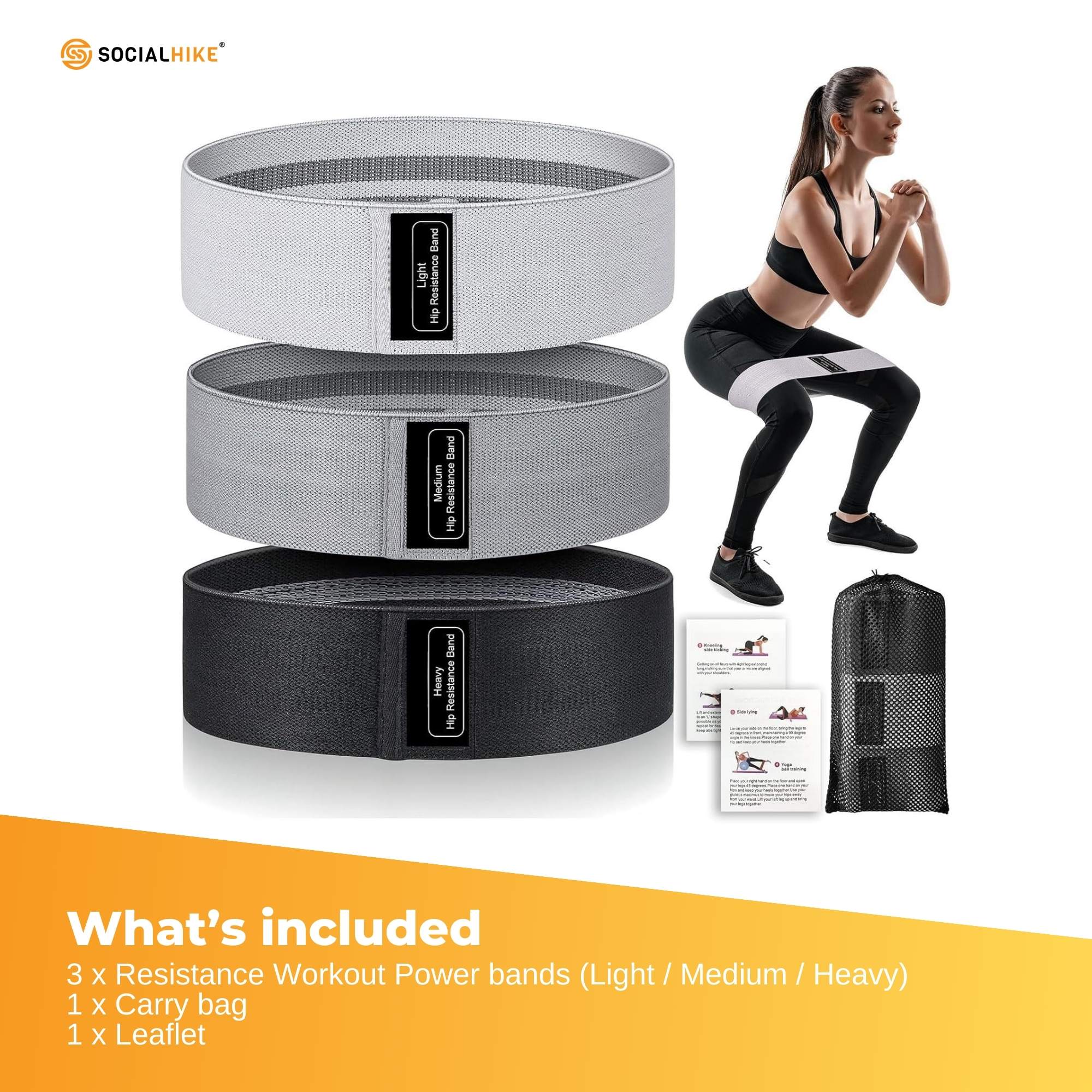 Premium 3x Resistance Exercise Hip Bands Set - Stretch Glute Booty Workout Power Loops