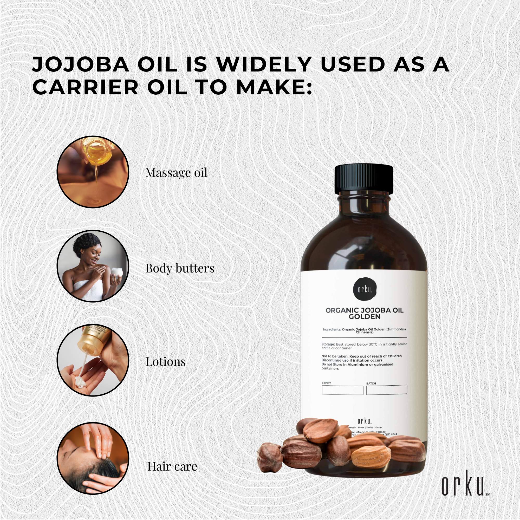 500ml Organic Jojoba Oil - Golden Pure Cold Pressed Seed For Hair Skin Nails - Health & Beauty > Skincare > Facial