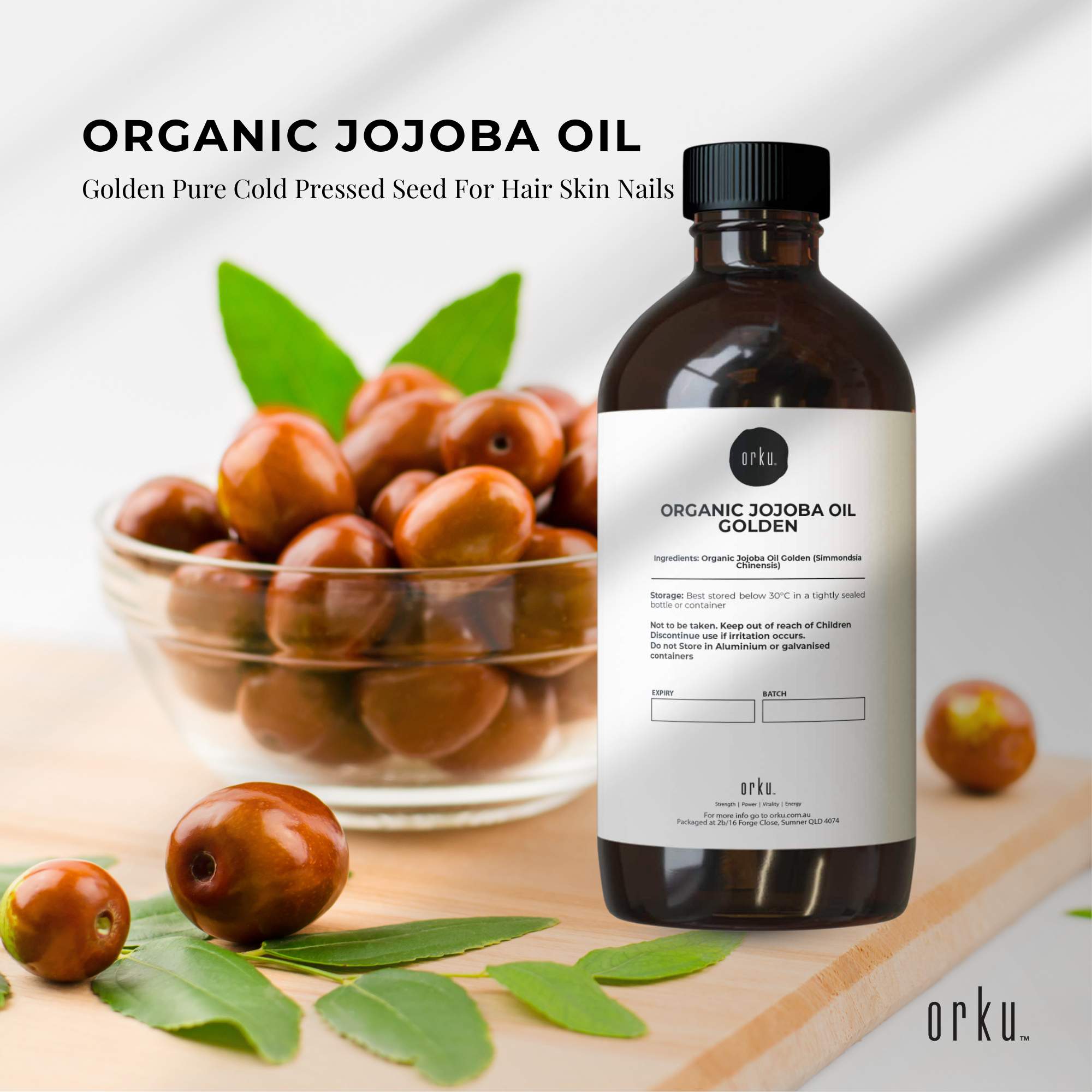 500ml Organic Jojoba Oil - Golden Pure Cold Pressed Seed For Hair Skin Nails - Health & Beauty > Skincare > Facial